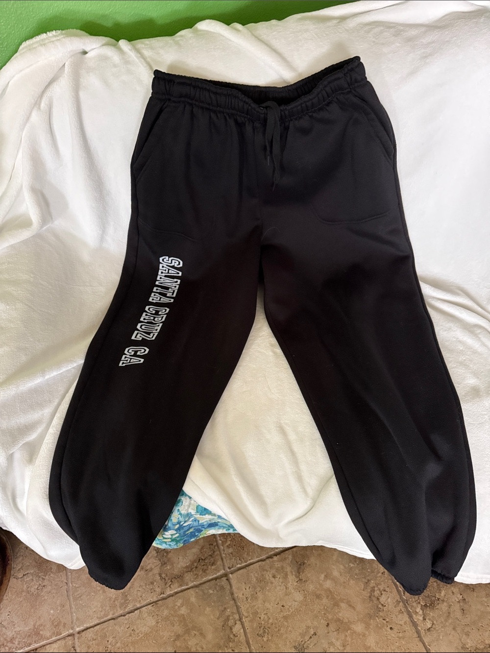Black Jogger Track Pants with White Front Lettering